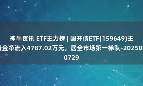神牛资讯 ETF主力榜 | 国开债ETF(159649)主力资金净流入4787.02万元，居全市场第一梯队-20250729